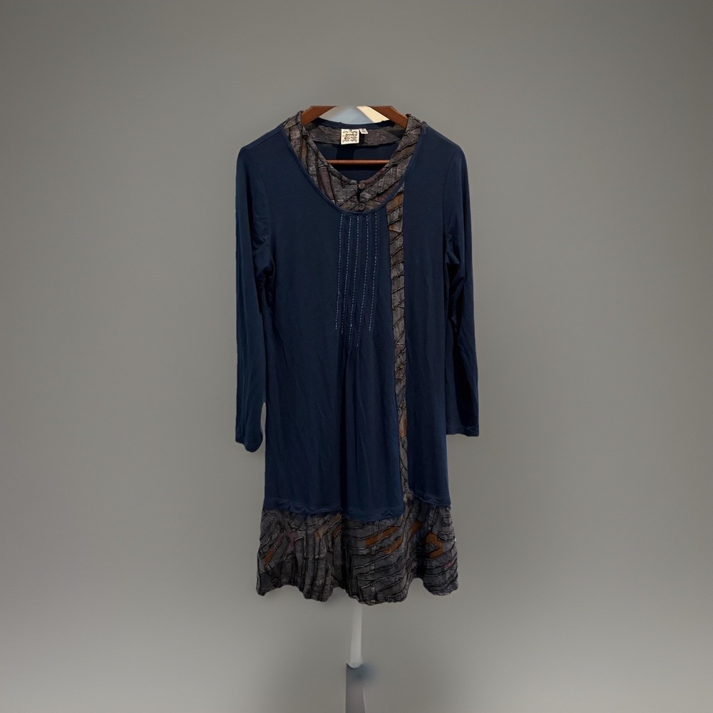 Parsley & Sage Dress Womens Small Blue Artsy Embroidered Boho Patchwork - Picture 2 of 13